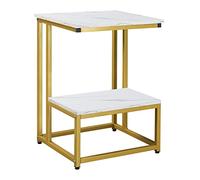 homcom Mesa baja con patas ajustables, mesa de salón de metal y madera efecto mármol, 45 x 40 x 61,5 cm, blanco y dorado