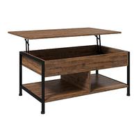 HOMCOM Mesa de Centro Relevable Mesa de Sala Compartimento Oculto 2 Estantes Inferiores 100 x 80 x 60 cm Marrón Rústico Negro