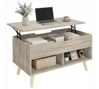 HOMCOM Mesa baja elevable, mesa de salón con compartimento oculto y estantes abiertos, patas de metal, estilo industrial, para sala de estar, oficina, 75 x 40 x 58 cm, madera natural