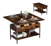 HOMCOM Mesa baja elevable y extensible, mesa de salón con bandeja plegable, compartimento oculto y estantes abiertos, estilo moderno, para salón, oficina, comer, 98 x 49 x 55 cm, marrón rústico