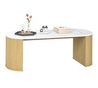 HOMCOM Mesa baja ovalada, mesa auxiliar de efecto mármol, con esquinas redondeadas y patas gruesas, para salón, oficina, dormitorio, 110 x 50 x 40 cm, color blanco