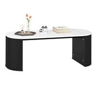 HOMCOM Mesa baja ovalada, mesa auxiliar de efecto mármol, con esquinas redondeadas y patas gruesas, para salón, oficina, dormitorio, 110 x 50 x 40 cm, color negro