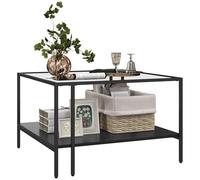 HOMCOM Mesa Baja Pequeña Cuadrada Bar para Salon 2 Niveles con Tapa de Cristal Templado, 1 Estante Inferior, Diseño Minimalista, Dim. 73 x 73 x 46,5 cm, Color Negro