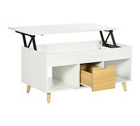 HOMCOM - Mesa baja rectangular con bandeja elevable, 1 cajón, 2 nichos y cajón, efecto madera clara y blanca, 100 x 50 x 49 cm