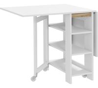 HOMCOM Mesa Plegable con Alas Abatibles Mesa de Comedor Plegable Mesa de Cocina con 2 Ruedas y Estantes Estilo Moderno 120x60x75 cm Blanco