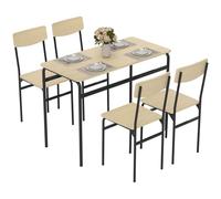 HOMCOM Mesa Comedor y sillas Set 5 Piezas Ahorro de Espacio Negro Madera | Set de comedor: Mesa redonda efecto madera, 4 sillas ahorradoras espacio, Patas de metal, para sala/cocina, Color madera