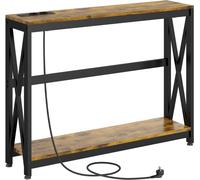 HOMCOM Mesa Consola Industrial Mesa de Entrada de 2 Niveles con Estación de Carga 2 USB y Marco de Acero Mueble de Recibidor para Salón Pasillo 100x24x75 cm Marrón Rústico