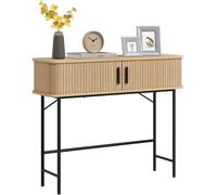 HOMCOM Mesa Consola Vintage Mueble para Recibidor con 2 Puertas Correderas de Tambor y Compartimientos Consola para Recibidor Entrada Pasillo 100x30x80 cm Roble