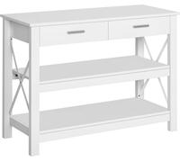 HOMCOM Mesa Consola Mesa de Recibidor Entrada con 2 Cajones y Estantes Inferiores Estilo Moderno Marco Metálico 105x40x76 cm Blanco Aosom España