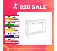HOMCOM Mesa Consola Aparador Salón Mueble Recibidor con Cajones y Estante Diseño Elegante 100x33x75cm Madera Color Blanco Brillo Aosom España