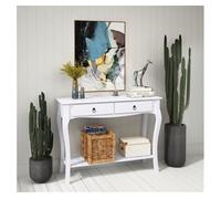 HOMCOM Mesa Consola Aparador Salón Mueble Recibidor con Cajones y Estante Diseño Elegante 100x33x75cm Madera Color Blanco Brillo Aosom España