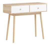HOMCOM Mesa Consola con 2 Cajones Diseño Moderno en Roble y Blanco para Entrada Salón o Pasillo 86x35x75 cm