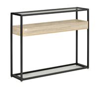 HOMCOM Mesa Consola de Entrada 108x28x85 cm Mueble Recibidor con Encimera de Cristal Estante y Rejilla Inferior Marco de Acero para Pasillo Salón Extremo del Sofá Negro