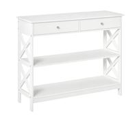 HOMCOM Mesa de Entrada Recibidor Elegante con 2 Cajones y 2 Estantes Inferiores Diseño Moderno Base Elevada 100x30,5x80 cm Blanco Aosom España