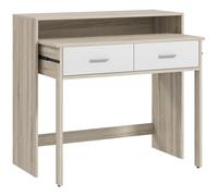 HOMCOM Mesa Consola Escritorio Extensible de 2 Niveles con Rieles Deslizantes 2 Cajones y 2 Ruedas 95x35x87 cm Roble