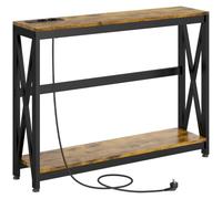 HOMCOM Mesa Consola Industrial con 2 USB 100x24x75 cm Marrón Rústico