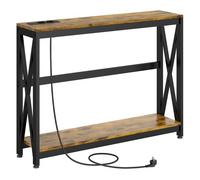 HOMCOM Mesa Consola Industrial con Estación de Carga 100x24x75 cm Marrón Rústico Rustic Brown
