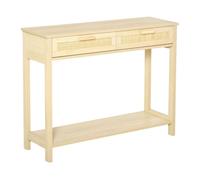 HOMCOM Mesa Consola de Entrada con 2 Cajones y Estante Inferior para Pasillo Salón Dormitorio de Estilo Cannage 100x30x76 cm Natural Aosom España