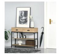 HOMCOM Mesa Consola Mesa de Entrada con 2 Cajones y 2 Estantes de Almacenamiento Marco de Acero Mueble Recibidor para Pasillo Salón 100x35x79,2 cm Roble