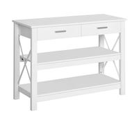 HOMCOM Mesa Consola Mesa de Recibidor Entrada con 2 Cajones y Estantes Inferiores Marco Metálico 105x40x76 cm Blanco BLANCO