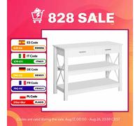 HOMCOM Mesa Consola Mesa de Recibidor Entrada con 2 Cajones y Estantes Inferiores Marco Metálico 105x40x76 cm Blanco BLANCO