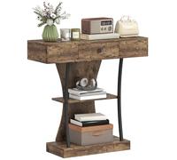 HOMCOM Mesa Consola, Mesa de Recibidor Industrial de 3 Pisos con Cajón, Estantes de Almacenaje y Estructura de Acero, para Salón, Entrada, Marrón Rústico