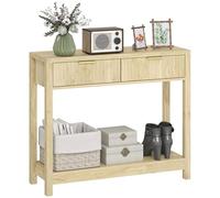 HOMCOM Mesa consola moderna con cajones estriados, mesa de pasillo estrecha con estante para entrada, sala de estar, 90 x 30 x 76 cm, acabado en madera natural