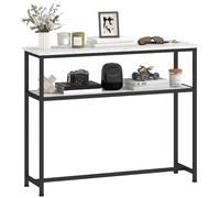 HOMCOM Mesa Consola Moderna Consola Recibidor Estrecha con Superficie con Efecto Mármol Estante Abierto y Marco de Metal Mesa de Sofá para Entrada Sala de Estar 100x30x81 cm Blanco