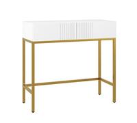HOMCOM Mesa Consola Moderna Mesa de Entrada con 2 Cajones y Patas de Acero Dorada Antivuelco Mueble de Recibidor para Salón Pasillo 80x31,5x75 cm Blanco