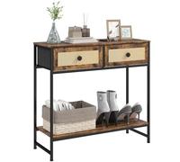 Mesa Consola con Estante Abierto y 2 Cajones Frontales de Ratán Consola para Recibidor 80x30x75 cm Marrón Rústico Rustic Brown