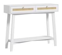 HOMCOM Mesa Consola Recibidor 2 Cajones Diseño Ratán 100x30x81 cm Blanco