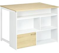 HOMCOM Mesa Alta Cocina Blanco Mesa de Cocina con Almacenaje Isla de Cocina Multifuncional 116x79x91 cm Aosom España
