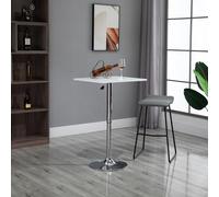 HOMCOM Mesa de bar alta ajustable con tablero giratorio, mesa de cocina antideslizante para sala de estar, comedor, color blanco, 60x60x69-91 cm