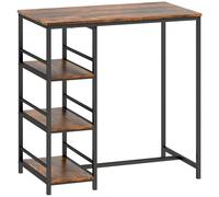 HOMCOM Mesa de bar alta con 3 estantes de almacenamiento y armazón de acero, 90 x 50 x 90,5 cm, marrón rústico, negro