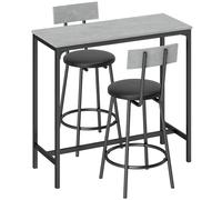 HOMCOM Mesa de bar con 2 taburetes acolchados y reposapiés para comedor, espacios pequeños, gris