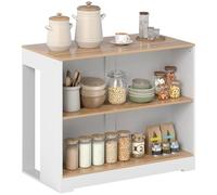 HOMCOM Mesa de bar, mesa alta de cocina de 3 niveles con 2 compartimentos abiertos, tablero efecto madera natural, para comedor y cocina, 113 x 60 x 90 cm, blanco