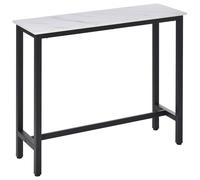HOMCOM Mesa de Bar Mesa Alta de Cocina Mesa Alta - 120x40x100 cm - estructura base Acero Negro Encimera Aspecto mármol Blanco Aosom España