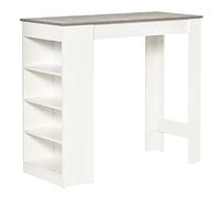 HOMCOM Mesa de Bar Mesa Alta Tipo Bistró de Cocina con Estantería de 4 Niveles Estilo Moderno de Melamina para Comedor Salón 115x50x102,7 cm Blanco y Gris