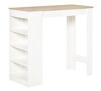 HOMCOM Mesa de bar pour 2 personas, mesa de alta costura debout avec 4 étagères ouvertes, pour petits espaces, cocina, sala de estar, 115 x 50 x 102,7 cm, estilo moderno, blanc et bois naturel