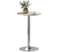 HOMCOM Mesa de Bar Redonda Ajustable en Altura 67-93 cm, Mesa Alta de Bar, Tablero Ø60 cm y Giratorio 360°, con Base Redonda de Metal Cromado, para Bistró, Cocina Comedor, Madera Natural