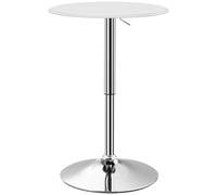 HOMCOM Mesa de Bar Redonda Ajustable en Altura 67-93 cm, Mesa Alta de Bar, Tablero Ø63 cm y Giratorio 360°, con Base Redonda de Metal Cromado, para Bistró, Cocina Comedor, Blanco