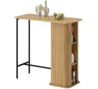 HOMCOM Mesa de Barra 41.7" con 3 estantes para Espacios pequeños Natural | Mesa de pub alta, diseño de lamas de tambor, isla de cocina estrecha, rincón de desayuno, comedor, bar en casa