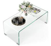 HOMCOM Mesa de café de Vidrio Templado Transparente Cascada 80x45x35 cm | Muebles modernos para el hogar, salón, fácil de limpiar, bordes redondeados seguros