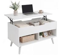HOMCOM Mesa de café industrial con tablero elevable, mesa de salón extensible moderna con compartimento contenedor, mesa de salón para casa u oficina, 75 x 40 x 58 cm, blanca