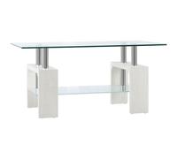 HOMCOM Mesa de Café Moderna de 2 Niveles en Cristal y Madera, 90x50x42cm, Blanco Aosom España