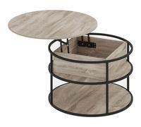 HOMCOM Mesa de Café Redonda con Tapa Elevable Almacenamiento Estantes Laterales Armazón de Acero Mesa de Centro Roble Aosom España