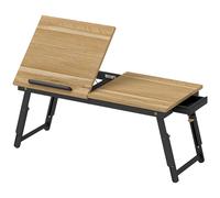 HOMCOM Mesa de cama plegable y ajustable, escritorio de cama para computadora portátil en bambú - escritorio inclinable, cajón, roble