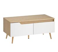 HOMCOM Mesa de Centro con 2 Cajones Mesa baja para Salón con Patas de Madera de Pino 100x50x46cm Roble