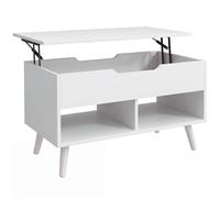 HOMCOM Mesa de centro con tablero elevable y espacio oculto, 75 cm Blanco punzonado Aosom España