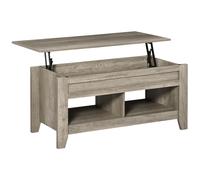 HOMCOM Mesa de centro con tapa elevable mesa de salón con estantes y compartimento oculto 105x50x49-62,5 cm para salón Aosom España